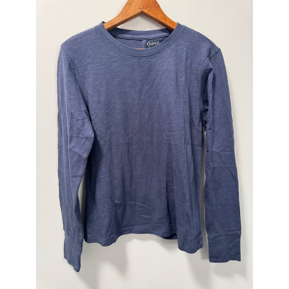 NEW Quince Women's 100% Organic Cotton Long Sleeve Slub Tee Blue Slate Small